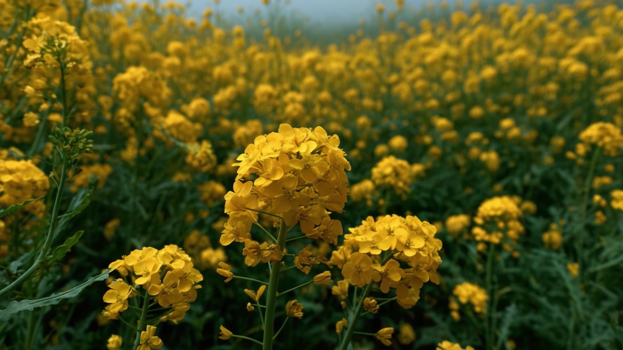 Fiori gialli vivaci che sbocciano in un campo sereno, mostrando la bellezza della natura e la ricchezza della vita in un paesaggio affascinante e tranquillo