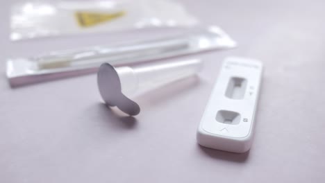 negative covid-19 test kit on table ,