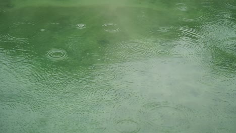 thermal valley hot spring lake smoky surface rain water ripple in beitou, taiwan taipei