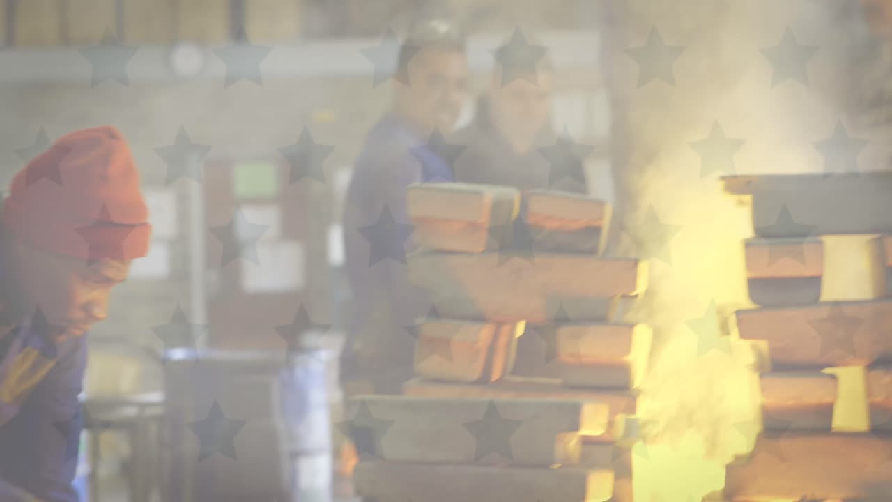 배경 에 있는 사람 위 에 흔들리는 미국  ⁇ 발 의 애니메이션