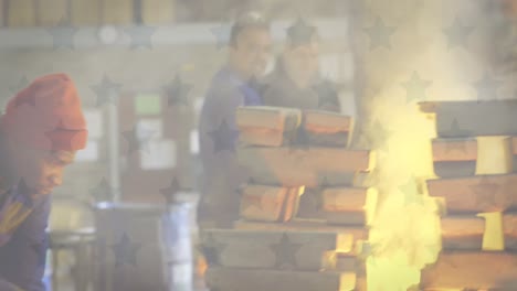 animation of american flag waving over man in the background