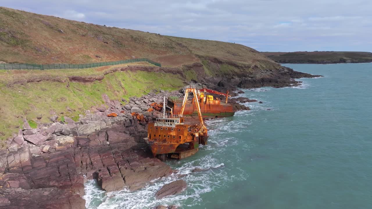 4K Cinematic drone footage of the mysterious Ghost Ship MV Alta stranded along the Cork coastline. Co.Cork - Ireland_05