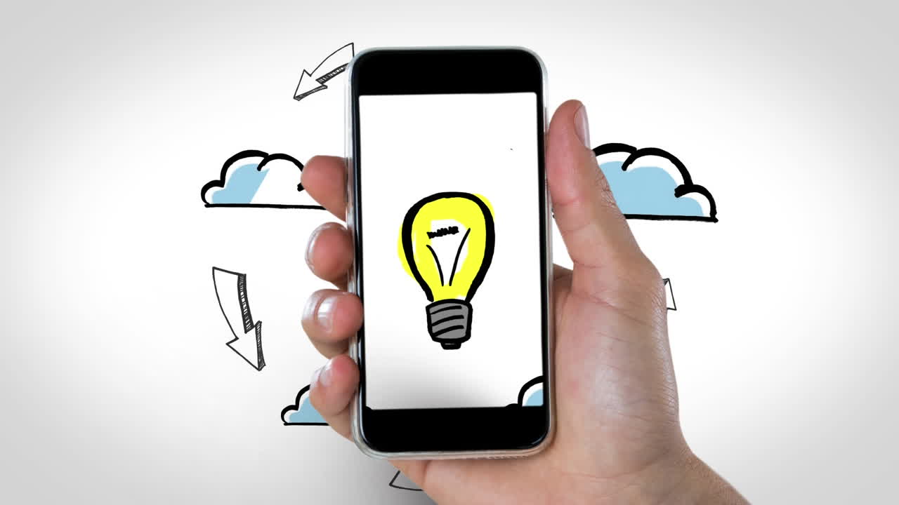 vídeo generado digital de la bombilla eléctrica y la nube compitiendo 4k