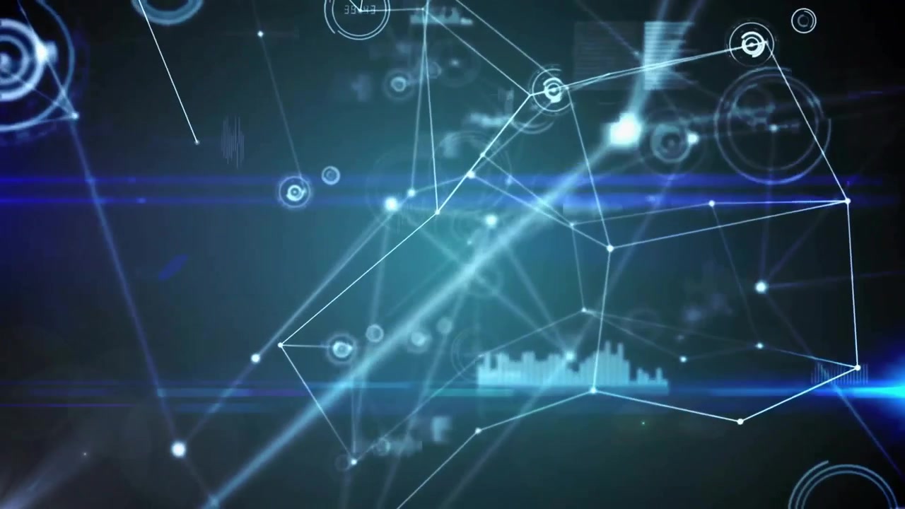Animation of network of connections and data processing over dark background