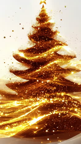 a christmas tree with gold leaves and a star on top. the tree is surrounded by a white background with a lot of snow
