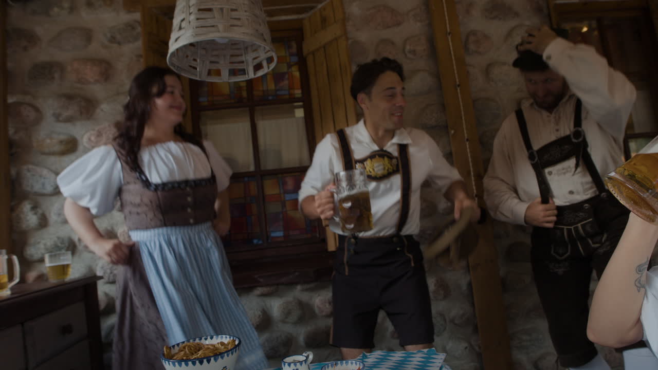 Oktoberfest celebration with people in traditional clothing