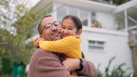 Father,-child-and-family-hug-outdoor-in-a-backyard