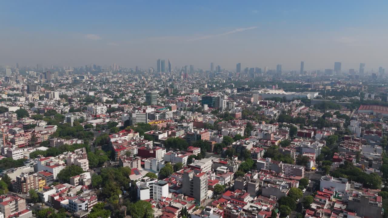 Drone shot of Narvarte on a hazy morning in Mexico City