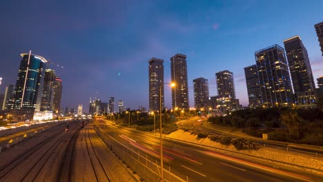 nighttime timelapse of a busy highway in tel aviv