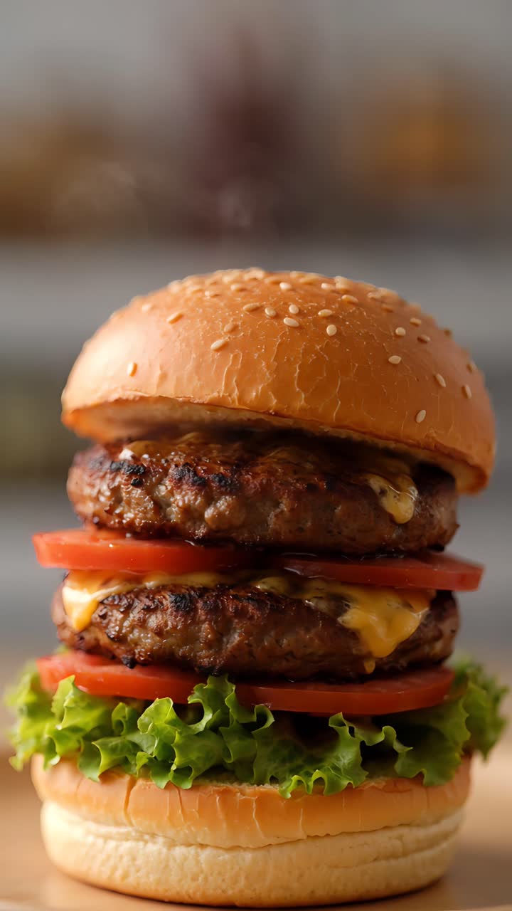 Hamburger Succoso Primo Piano Sfondo Bokeh 4K