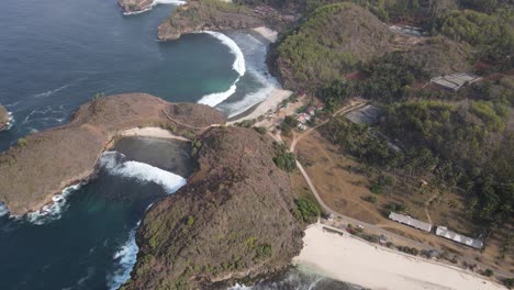 beautiful morning aerial view of klayar beach, pacitan, indonesia