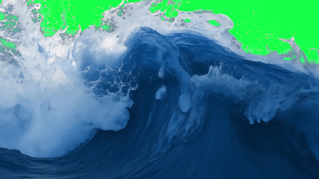 Vibrant ocean wave contrast animation, transparent 4K video, green screen