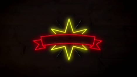 animation of neon star and ribbon banner with copy space against black background