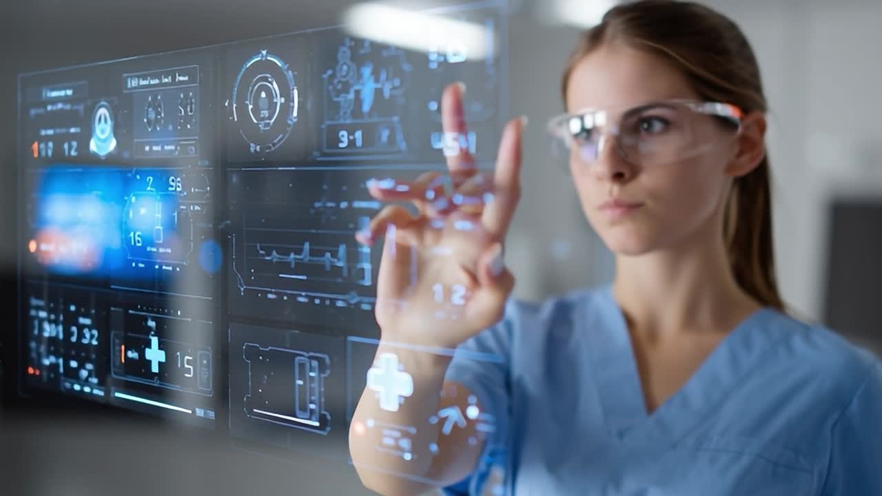 Healthcare professional uses advanced digital screen in clinic ...