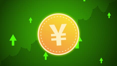 concept of japanese money with green arrows rising in bull market