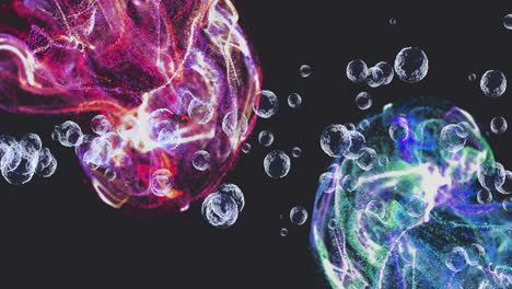animation of glowing light spots and light trials moving over black background