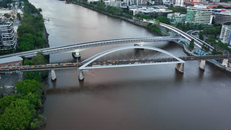 cinematic drone above brisbane bridge - train