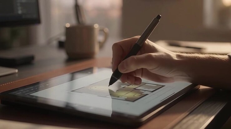 Architect Using Stylus to Edit Floor Plan on Digital Tablet