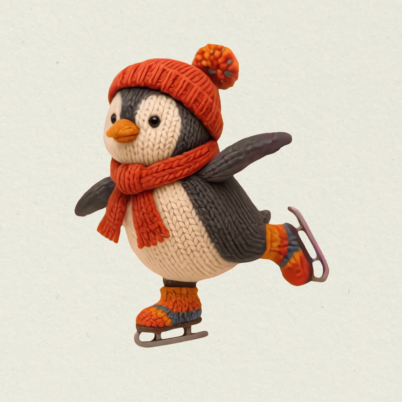 Cute penguin ice skating joyfully animation isolated asset, transparent 4K video, alpha channel