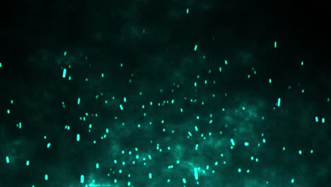 3d animation motion flames fiery hot ember sparks firework glow flying burning particles on black background visual effect 4k teal aqua