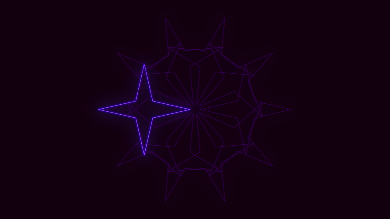 estrella de neón púrpura brillante con formas triangulares en fondo oscuro