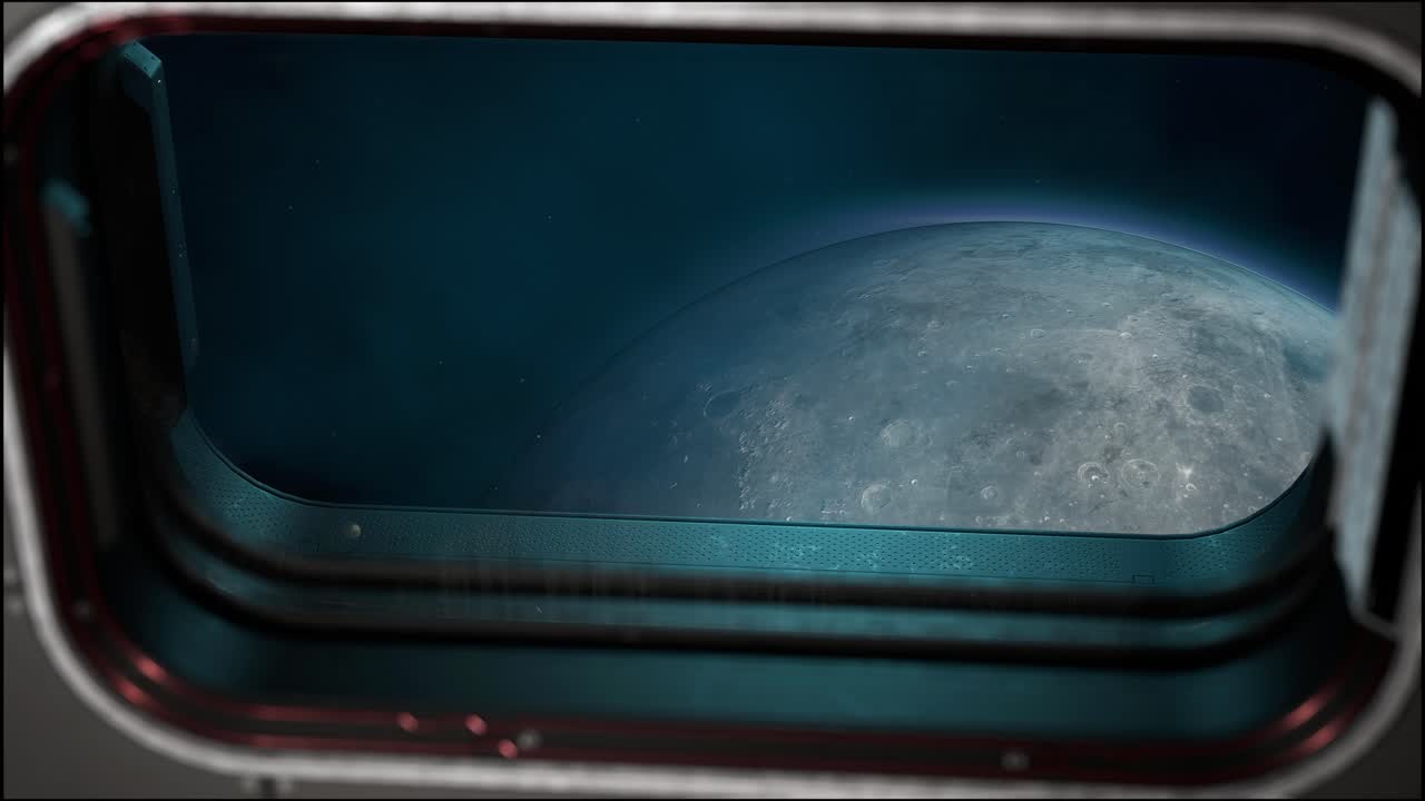 View Of Window From Spaceship With Moon