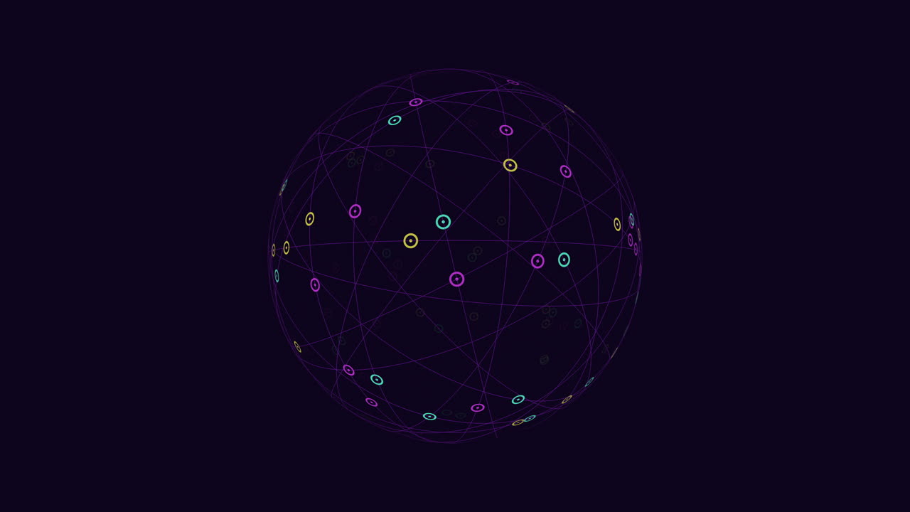 una fascinante y intrincada red de círculos de colores en una esfera azul oscuro