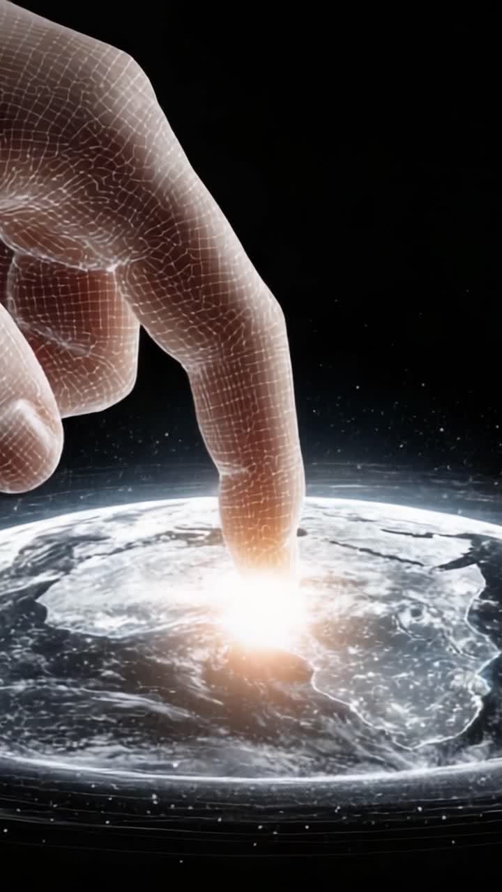 A Glowing Touch: The Digital Hand Connects with the Earth, Signifying the Power of Technology and Innovation in our Modern World
