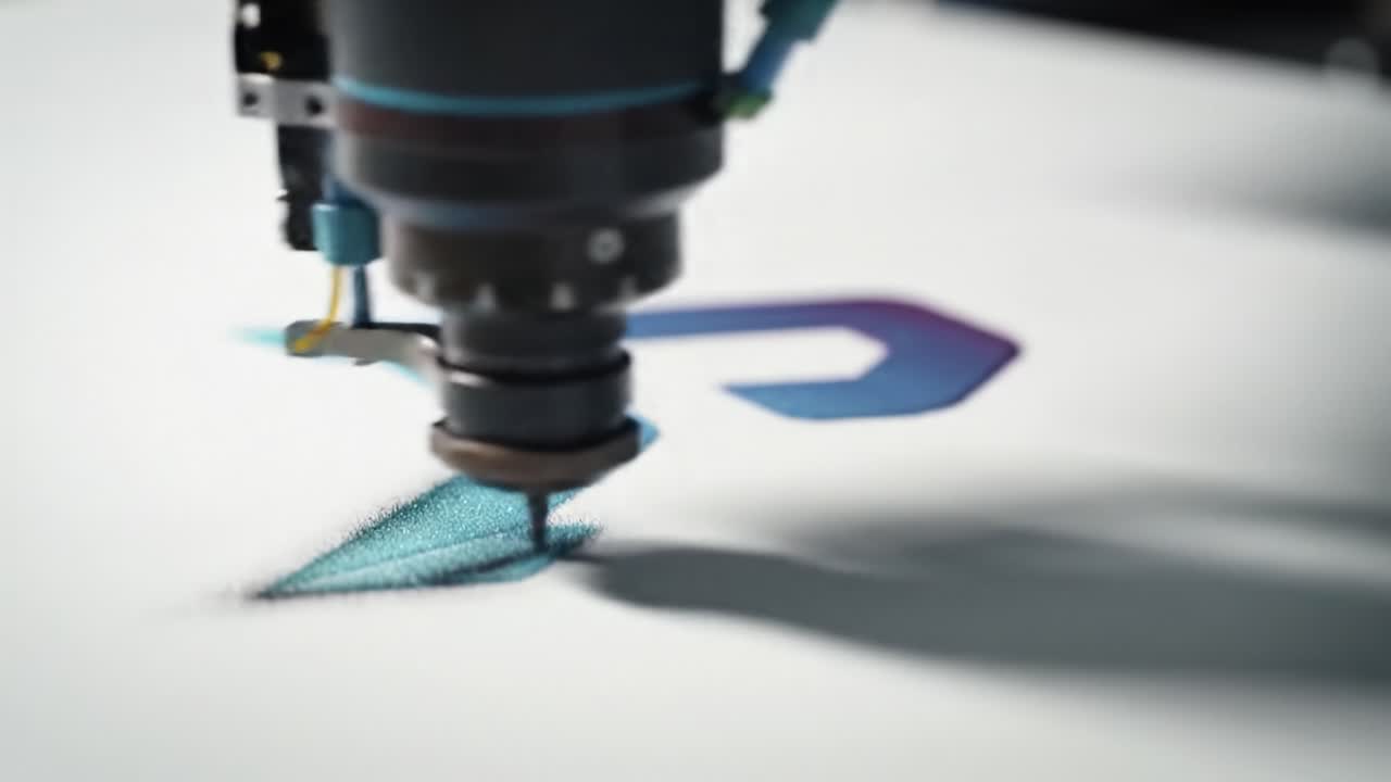 Precision Crafting: Captivating Close-Up of Innovative Machinery Creating Intricate Patterns on Canvas with Distinctive Color Gradients and Textures