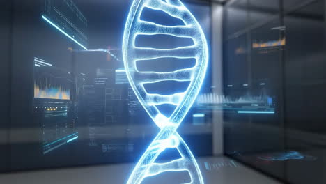 futuristic dna double helix in a scientific research lab