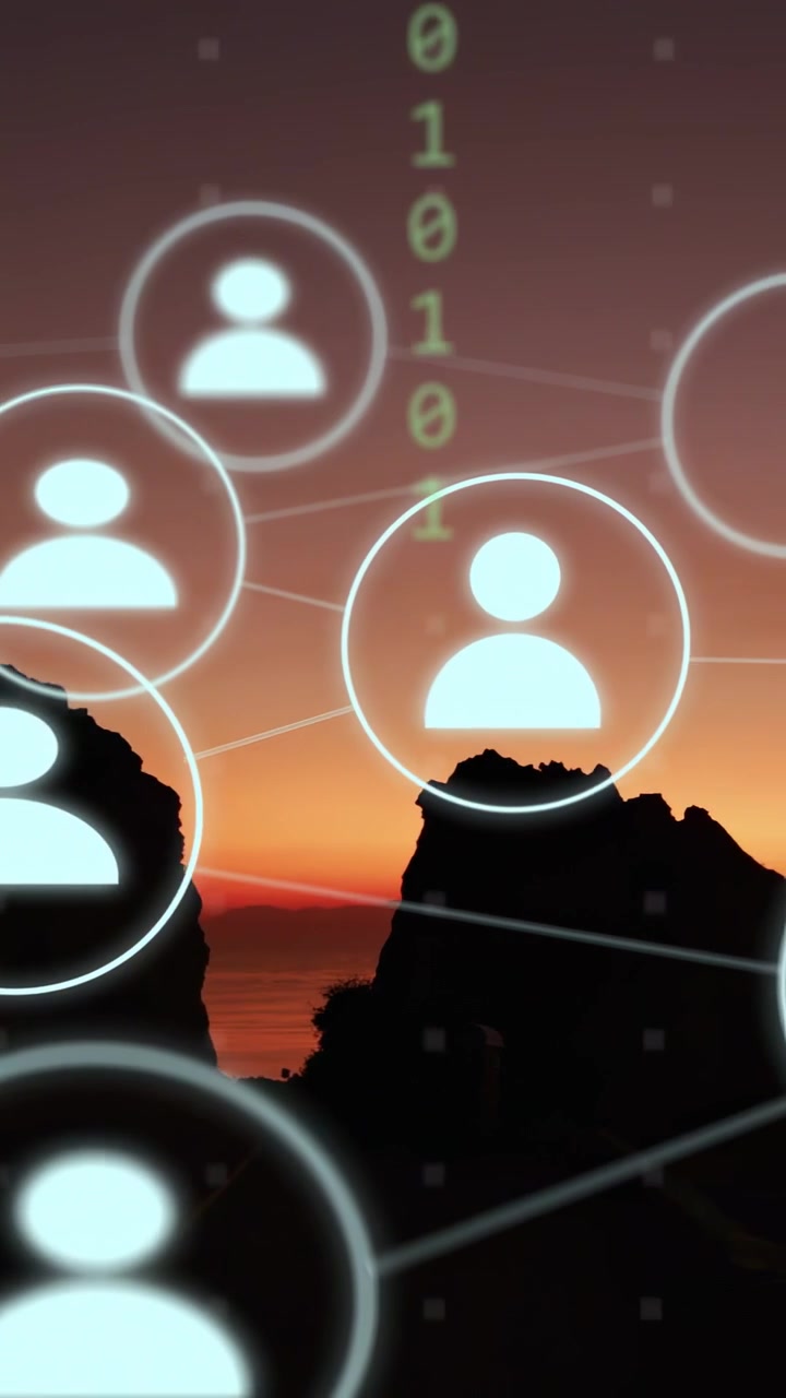 Vertical video: Ring appearing on cliff, starting user nodes spawning and linking, showing web ties