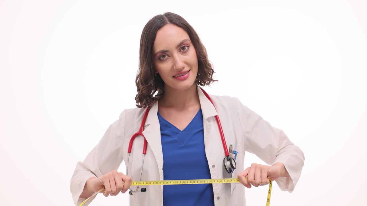 A female doctor holding a measuring tape