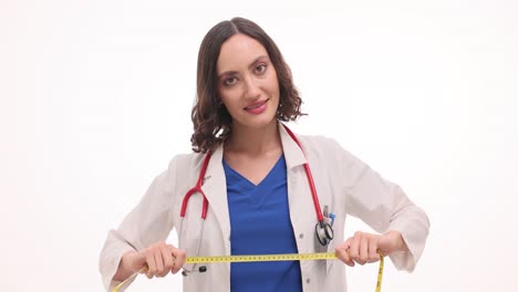 a female doctor holding a measuring tape