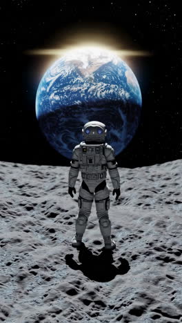 astronauta en la luna con la tierra en el fondo