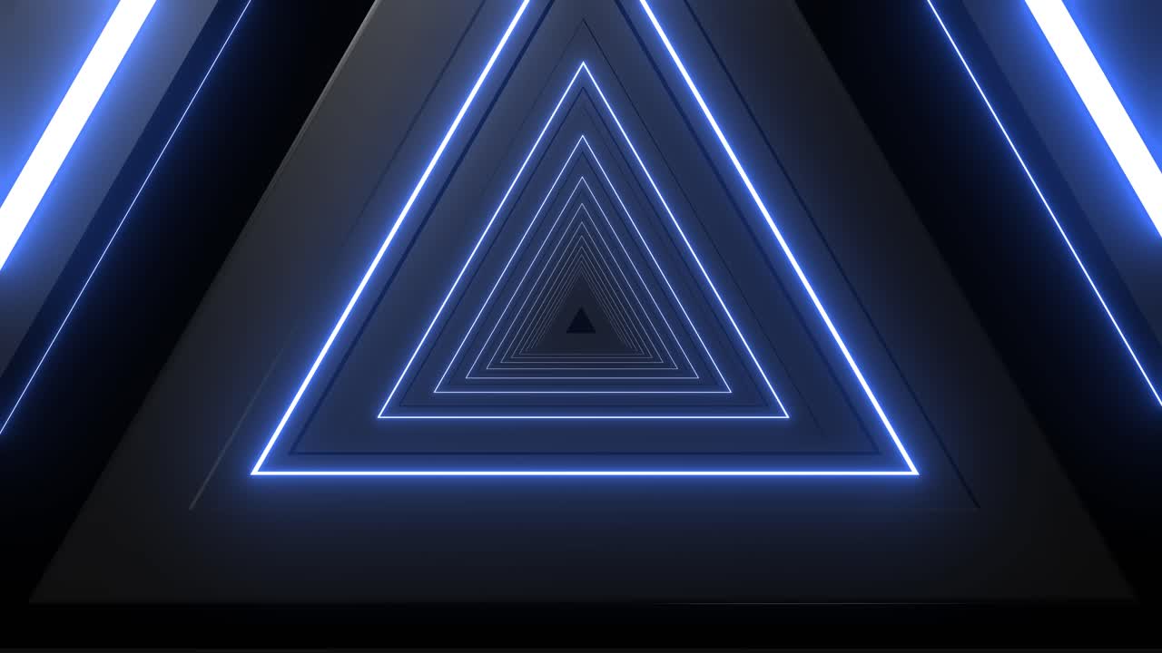 Abstract Triangular Tunnel with Neon Blue Light