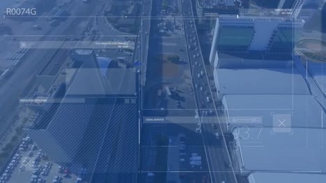 animation of data processing over cityscape