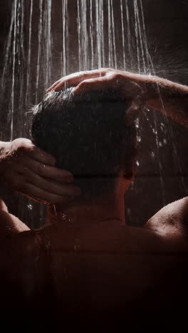 man enjoying a refreshing shower while water cascades down in a soothing environment