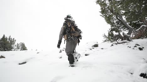 Tiro-Con-Arco-Caza-De-Alces-Con-Arco-En-La-Nieve-En-Montana-En-Octubre-En-La-Nieve