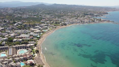 Panoramic-View-Of-A-Beachfront-Town-In-Chania,-Akrotiri-Peninsula,-Crete-Island,-Greece