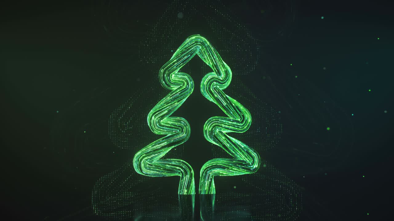 Christmas tree of green light trails 3D render seamless loop animation