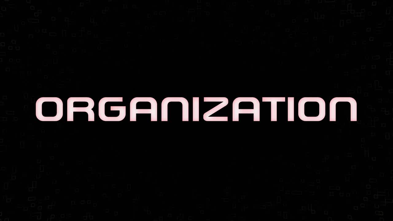 Electrified flashing ORGANIZATION animated graphic in white yellow and black