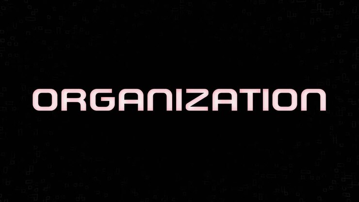 Electrified flashing ORGANIZATION animated graphic in white yellow and black
