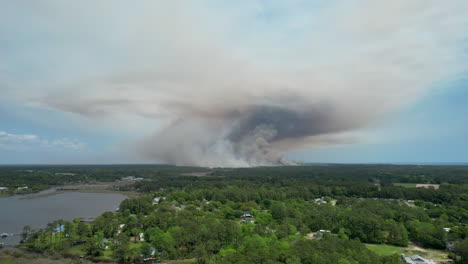 Wide-drone-shot-of-a-forest-fire