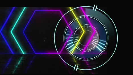 animación de hexágonos de neón sobre el escaneo de alcance sobre fondo negro