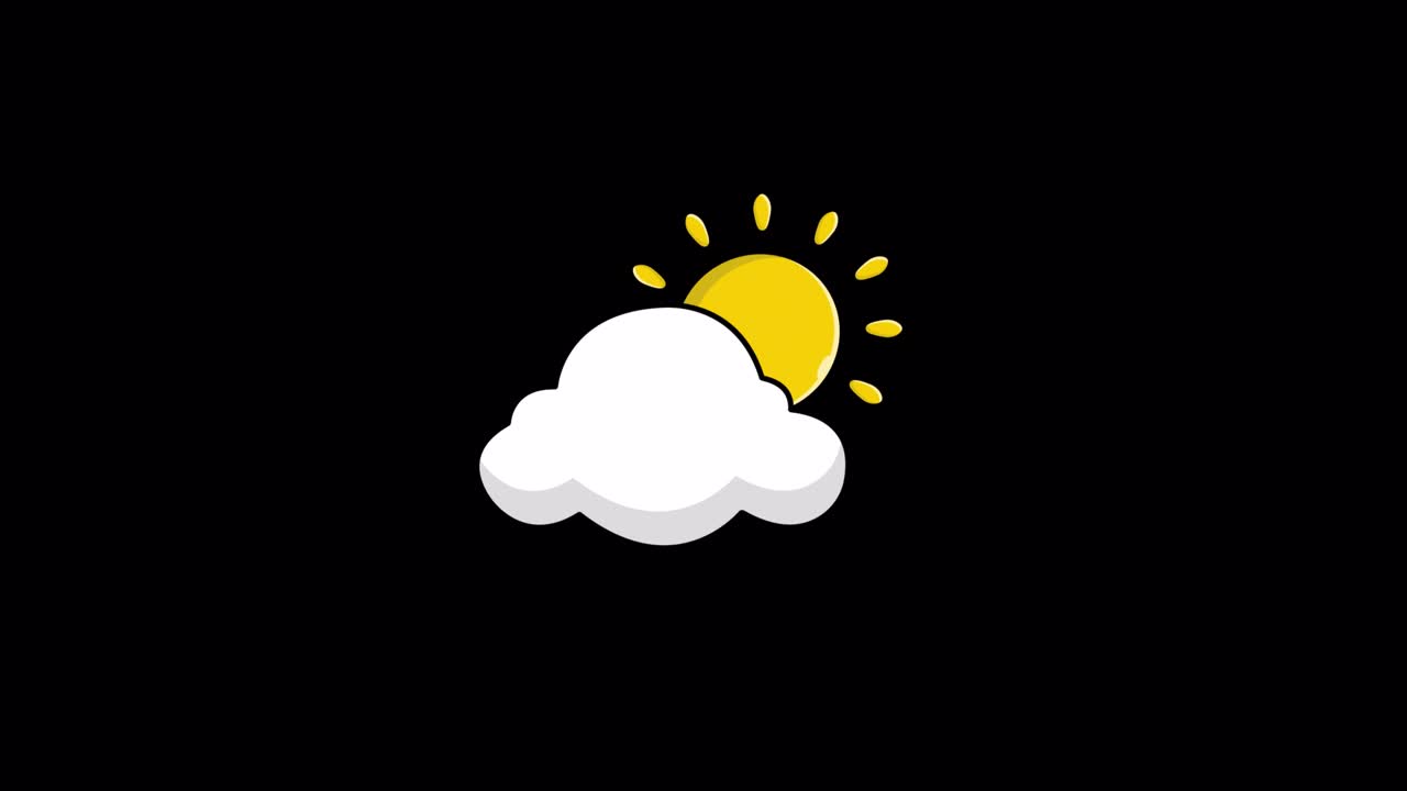 Animoitu sääkuvake pomppivasta auringosta ja pilvestä.