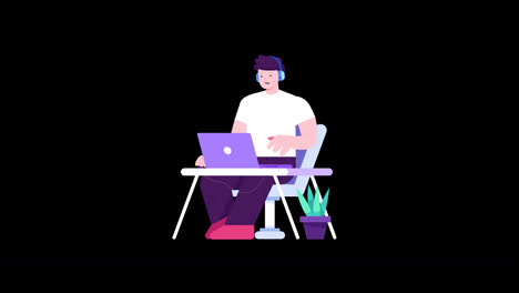 2d character working at desk on alpha