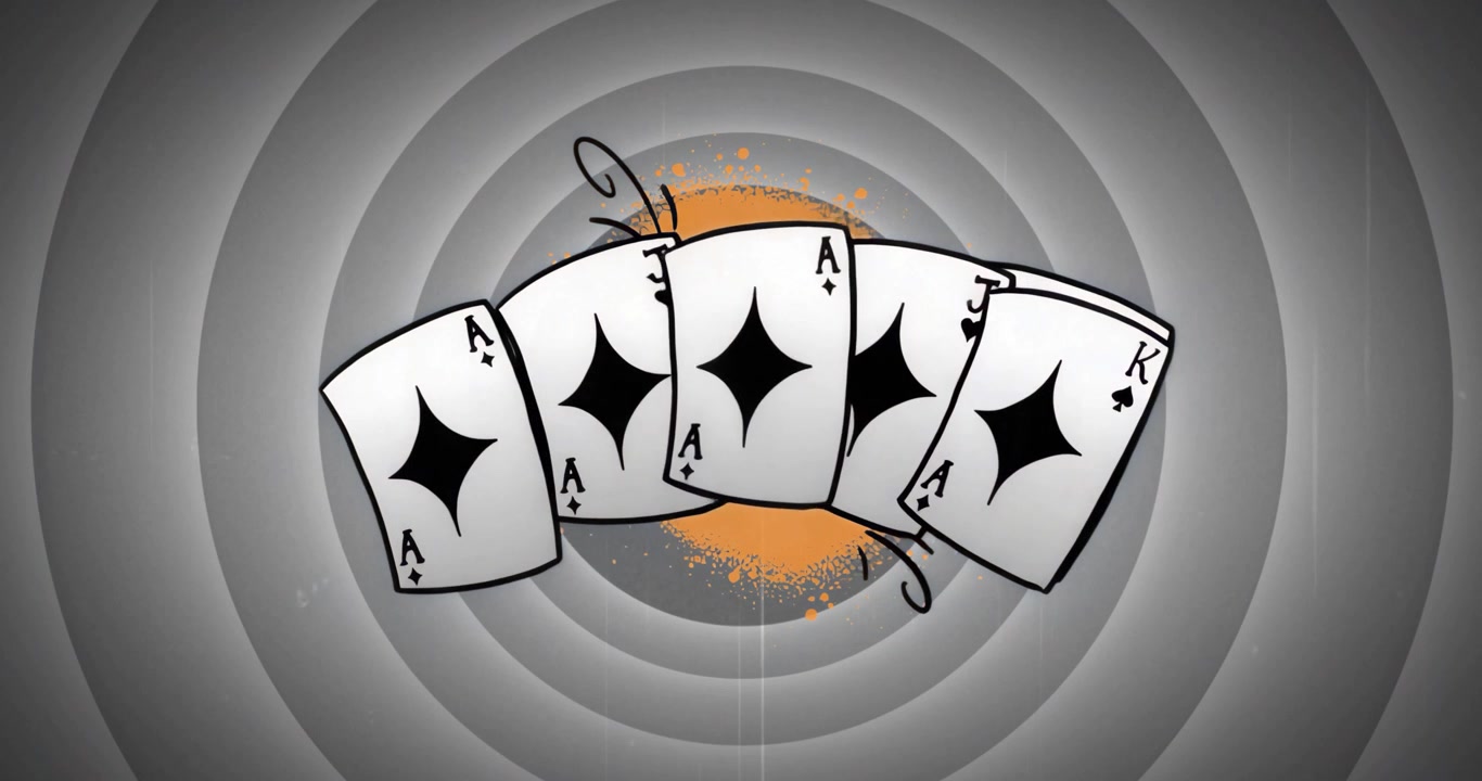 Dopo uno schizzo arancione che si forma dietro le carte, anelli che irradiano una linea che scende, oscilla e il valore si capovolge