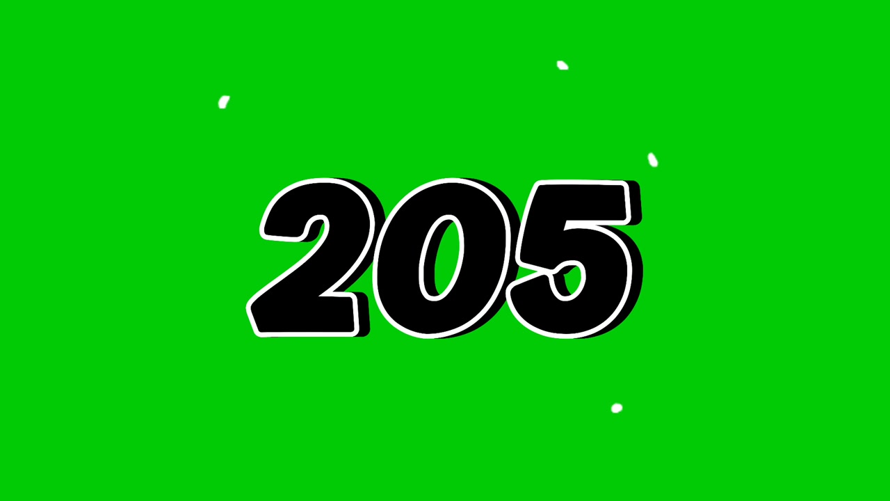 Number 205 Reveal Animation with Smoke Effect on Green Screen Black Cartoon Style Motion Graphic Element