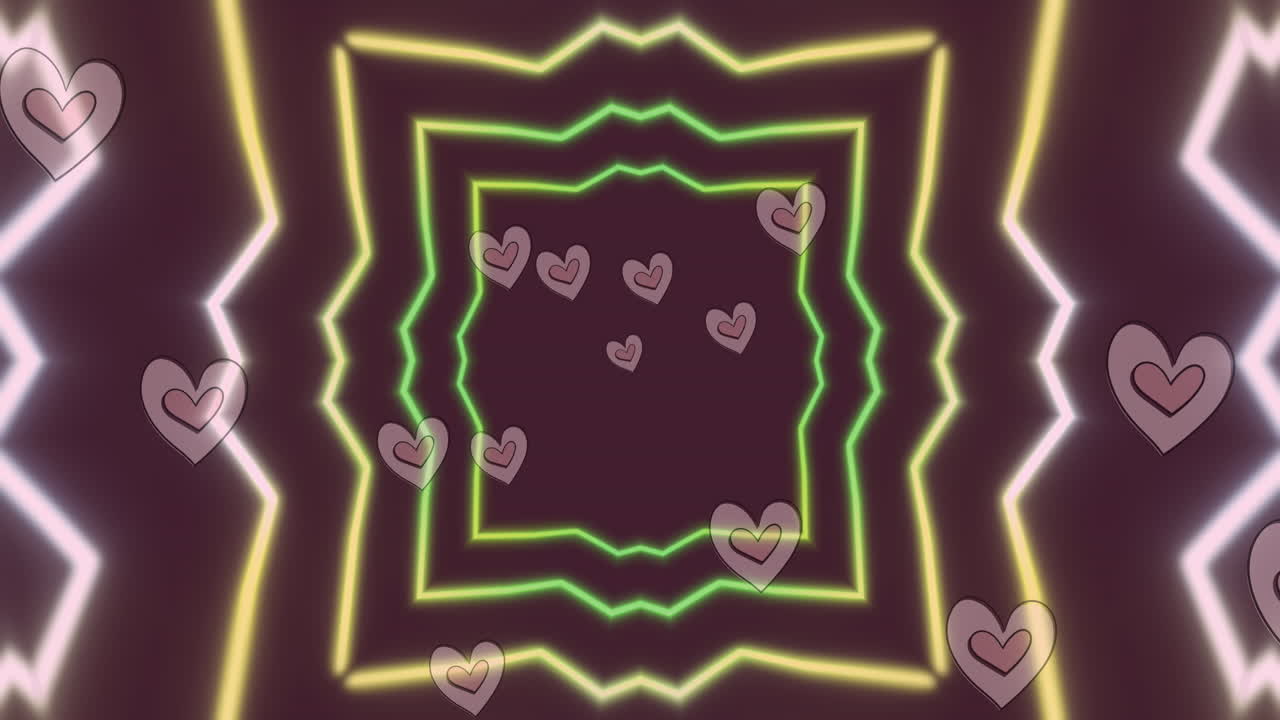 검은색 배경에 있는 심장 아이콘과 모양의 애니메이션