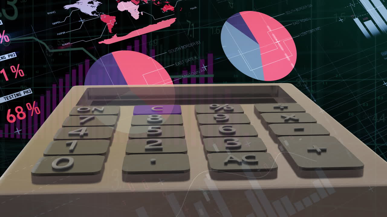 animación del procesamiento de datos financieros a través de una calculadora